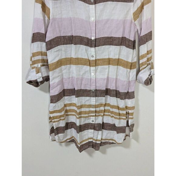 Rachel Zoe 100% Linen Striped Tunic Length Button Down Top - Size M - Picture 3 of 7